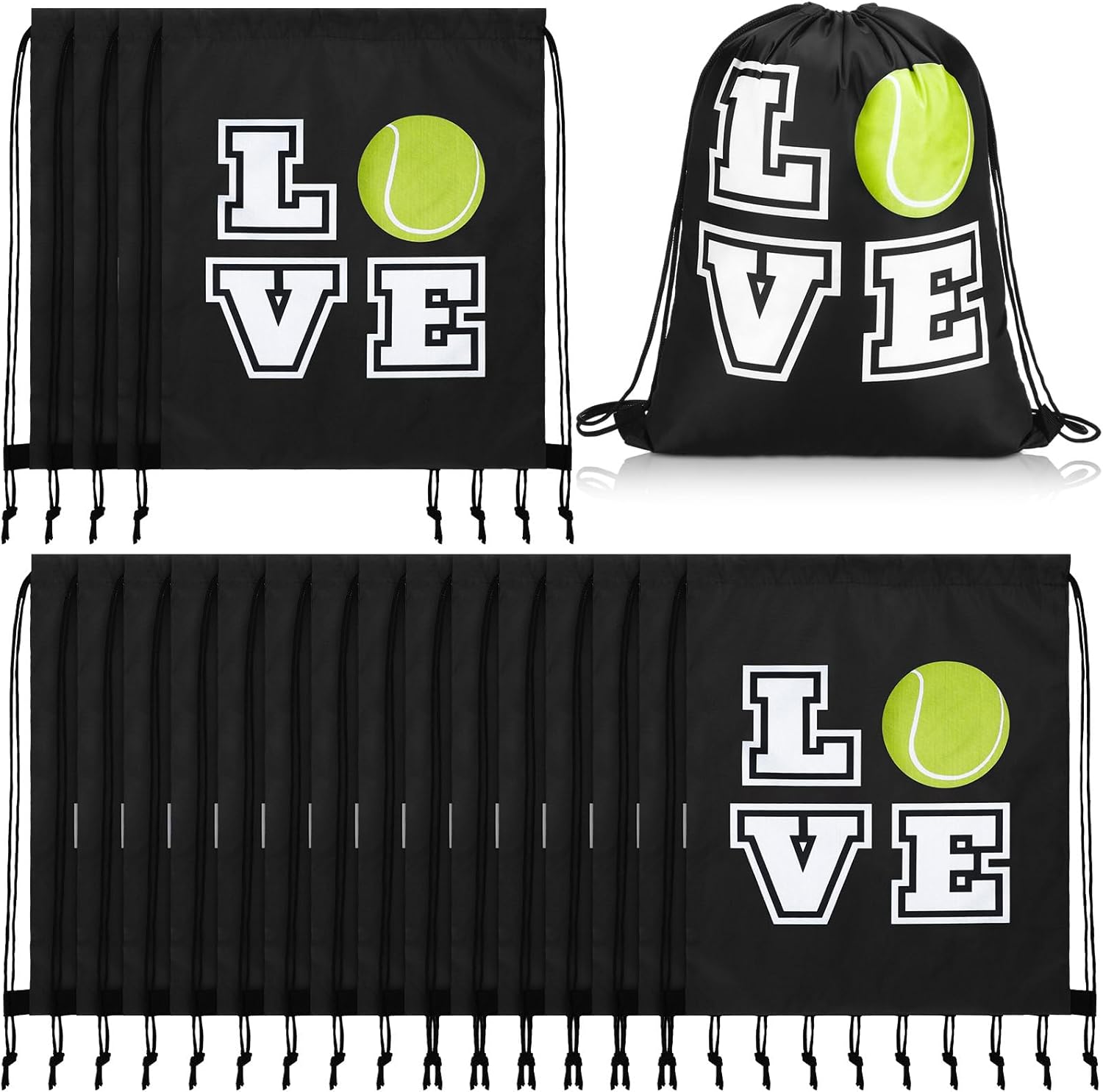 Pinkunn 20 Pcs Tennis Party Favor Bag 17 Inch Tennis Backpack Sport Drawstring Bag for Team Group Teacher Gift, Black(17 Inch,Black)