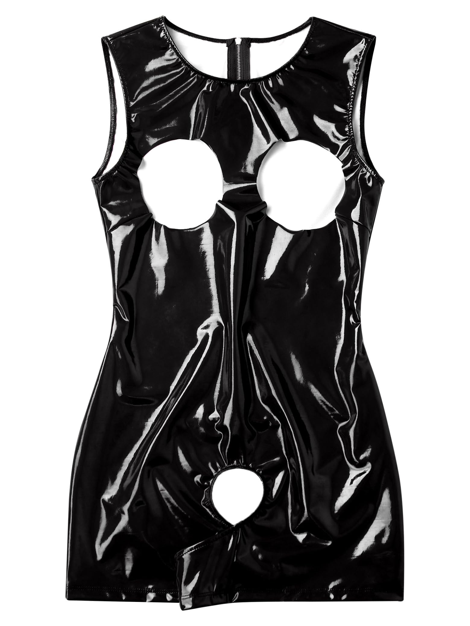 Sxiwei Women Wetlook Bodysuit Ouvert Calze Corte Latex Catsuit Pelle Lucida Tuta Jumpsuit Senza Maniche Canottiera Hot Pants Sexy Lingerie Abbigliamento Da Club