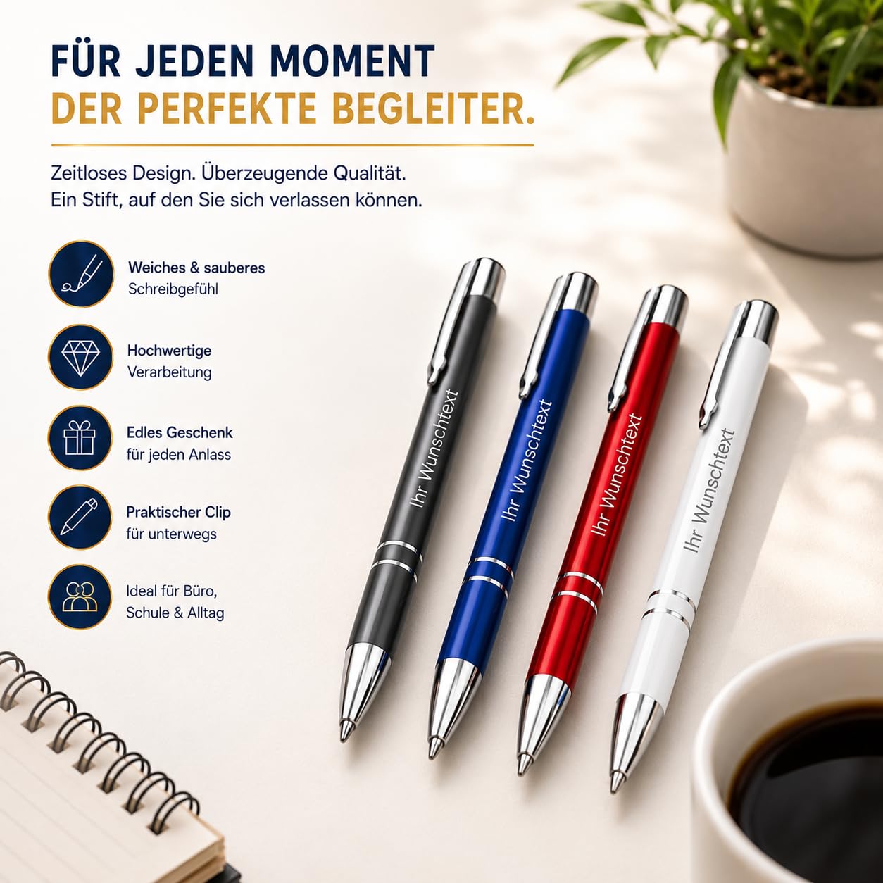 Kugelschreiber personalisiert mit Gravur – hochwertiger Metall Kuli mit Namen – blaue Tinte – eleganter personalisierter Kugelschreiber als Werbegeschenk, Set oder Einzelstück (100, Grau)