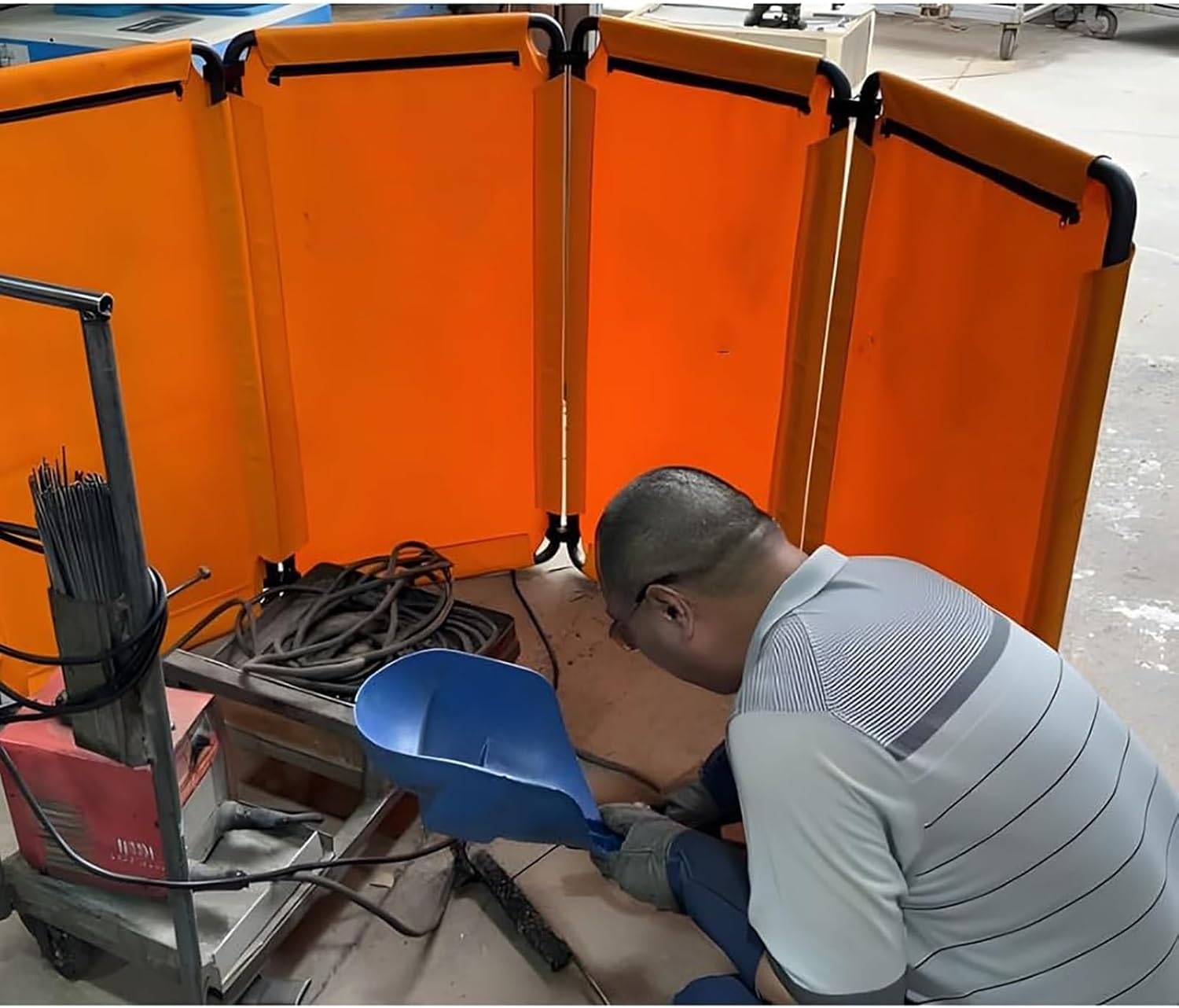 Welding Blankets, Welding Screen with Frame, 2 Panel Welding Curtain Screens, Flame-Resistant Welding Protection Screen,Foldable Move Guardrail,Professional for Workshop/Industrial