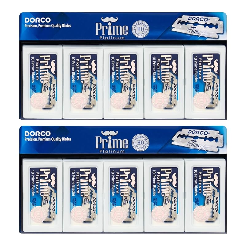 Lâminas de Barbear de Dois Gumes DORCO STP301 Prime Platinum, Aço Inoxidável, Pacote com 200