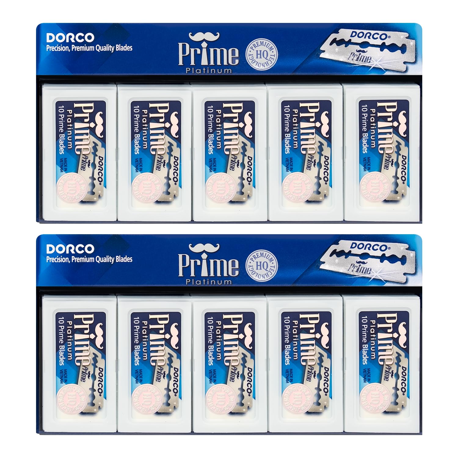 Dorco STP301 Prime Platinum Extra Double Edge Razor Blades 200 Count, Premium Stainless Steel Shaving Blades, Super Sharp for Smooth, Precise Shave,