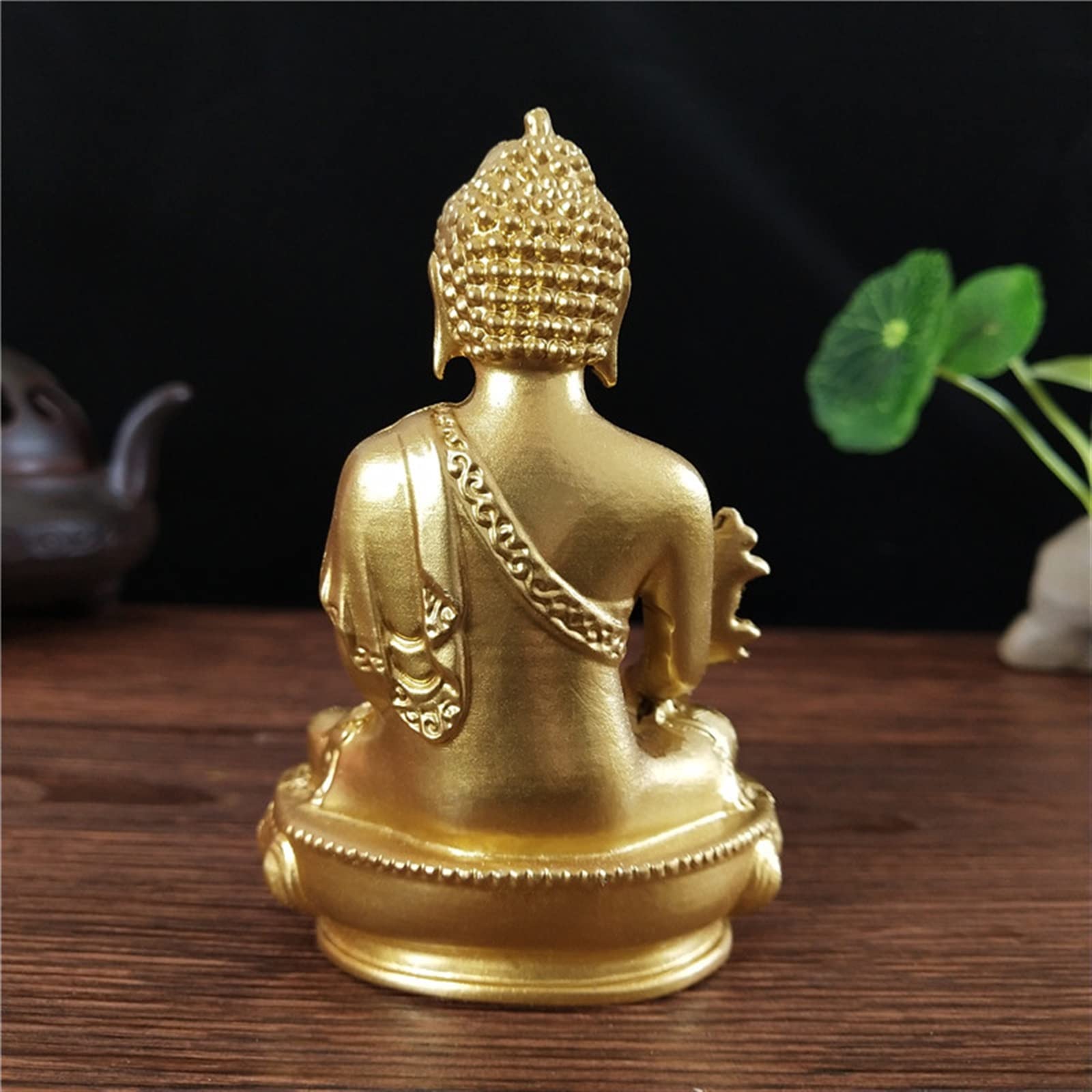 XJBTBA Posągi Buddy do wystroju wnętrz Mini figurka Buddy Kolor brązu Medycyna Posąg Buddy Z naszyjnikiem Ozdoba Żywica Feng Shui Rzeźba Buddy Biuro w domu Dekoracja ogrodowa Prezent Posągi Buddy f