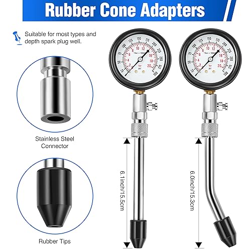 Miniatura 19 de Kit de probador de compresión automotriz de 9 piezas y probador de bujías, herramientas de prueba universales de motor de automóvil y motocicleta