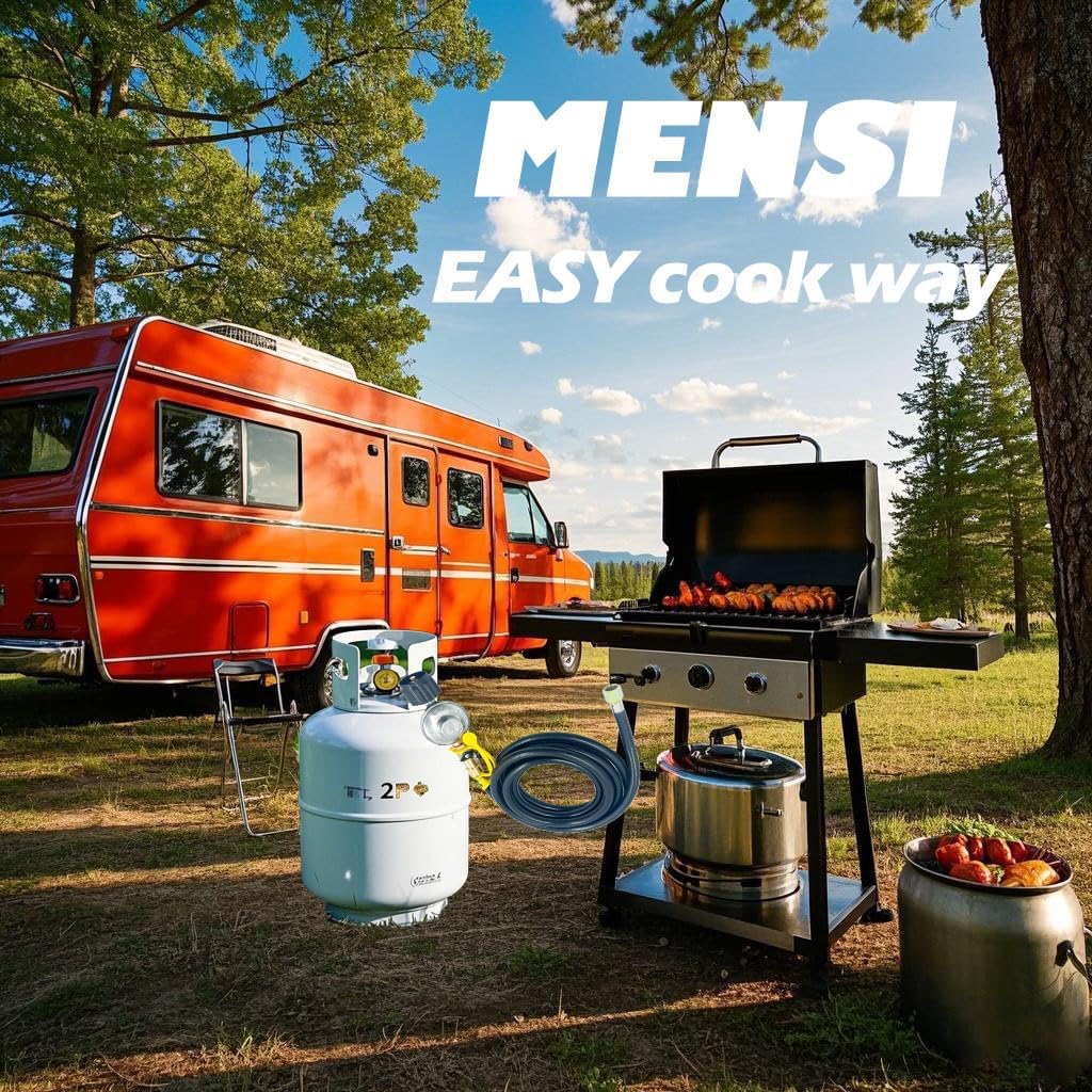 MENSI Propane Tank Regulator for 20lbs with 1/4 inch Quick Connect Valve, Include 12 FT RV Quick-Disconnect Hose, for BBQ Grill, Fire Pit, Heater