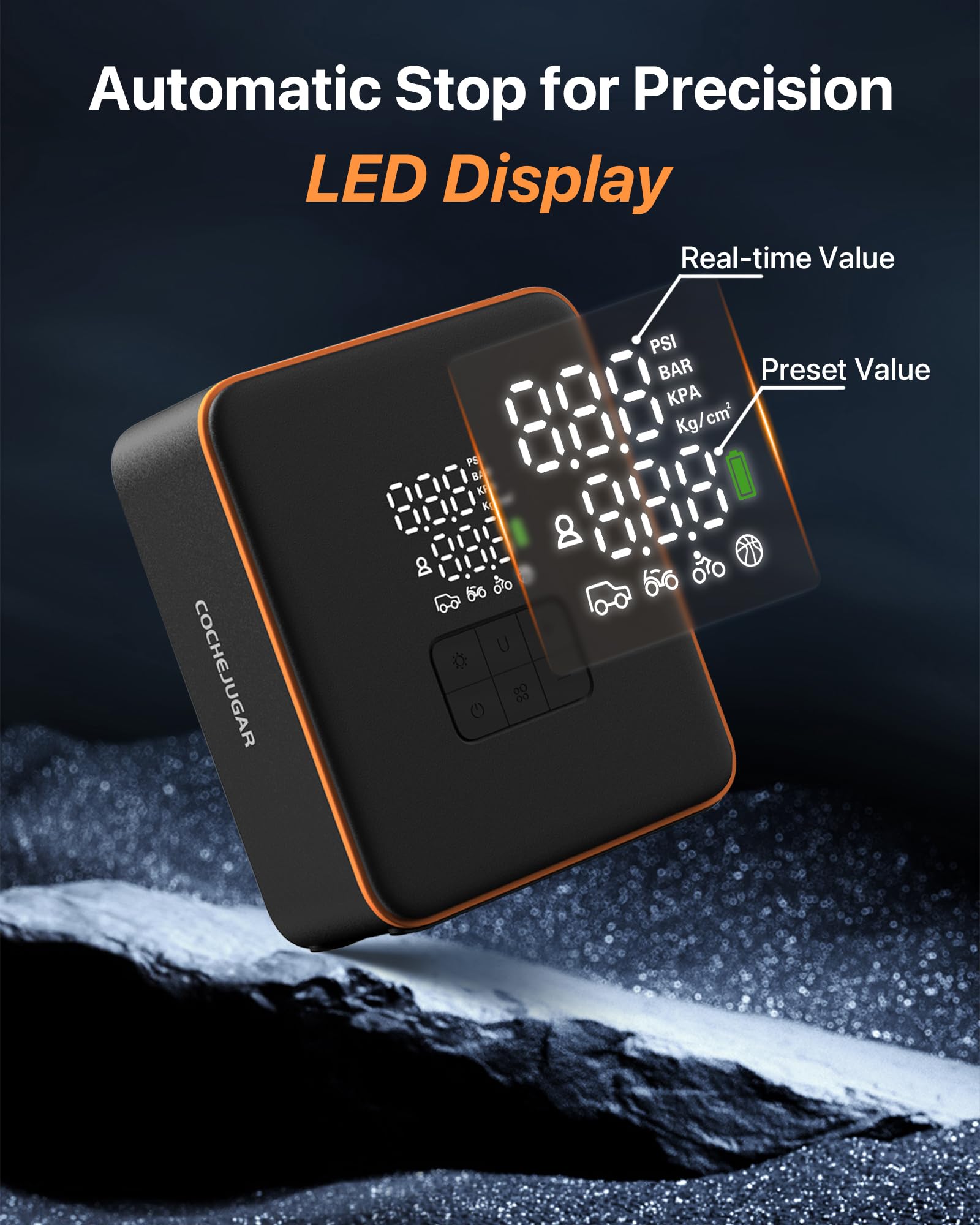 Compresor de aire portátil para inflador de neumáticos, bomba de aire inalámbrica para automóvil, SUV, bicicletas y más, inflado 5 veces más rápido con 7800 mAh 12 V CC, doble potencia,