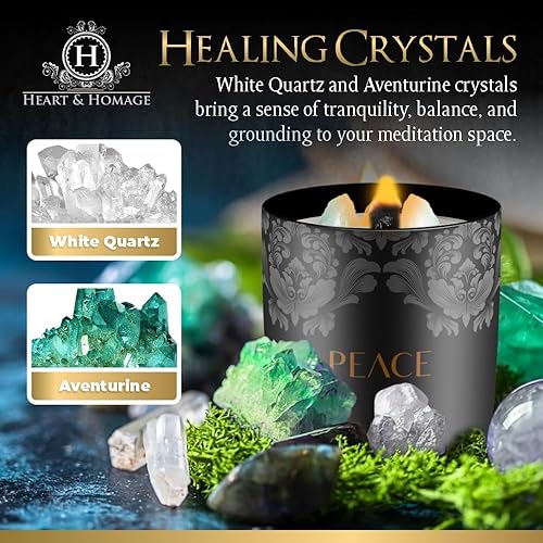 Miniatura 2 de Heart & Homage Vela de meditación perfumada natural con cristales curativos  Lujosa vela de mecha de madera  Vela de cristal con embalaje de regalo