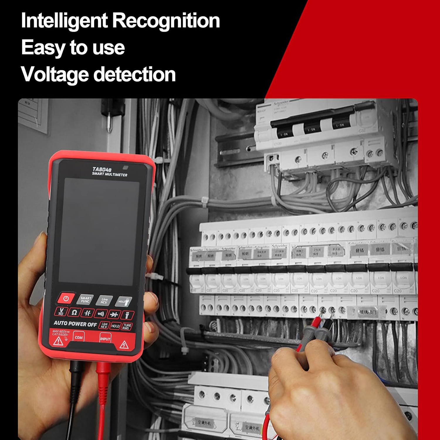 TA804B Multimeter Automatic/Manual, 600V Digital Electrical Tester with High Definition Color Screen, Portable Smart Voltage Resistance Current Meter with Flashlight and Buzzer Alarm