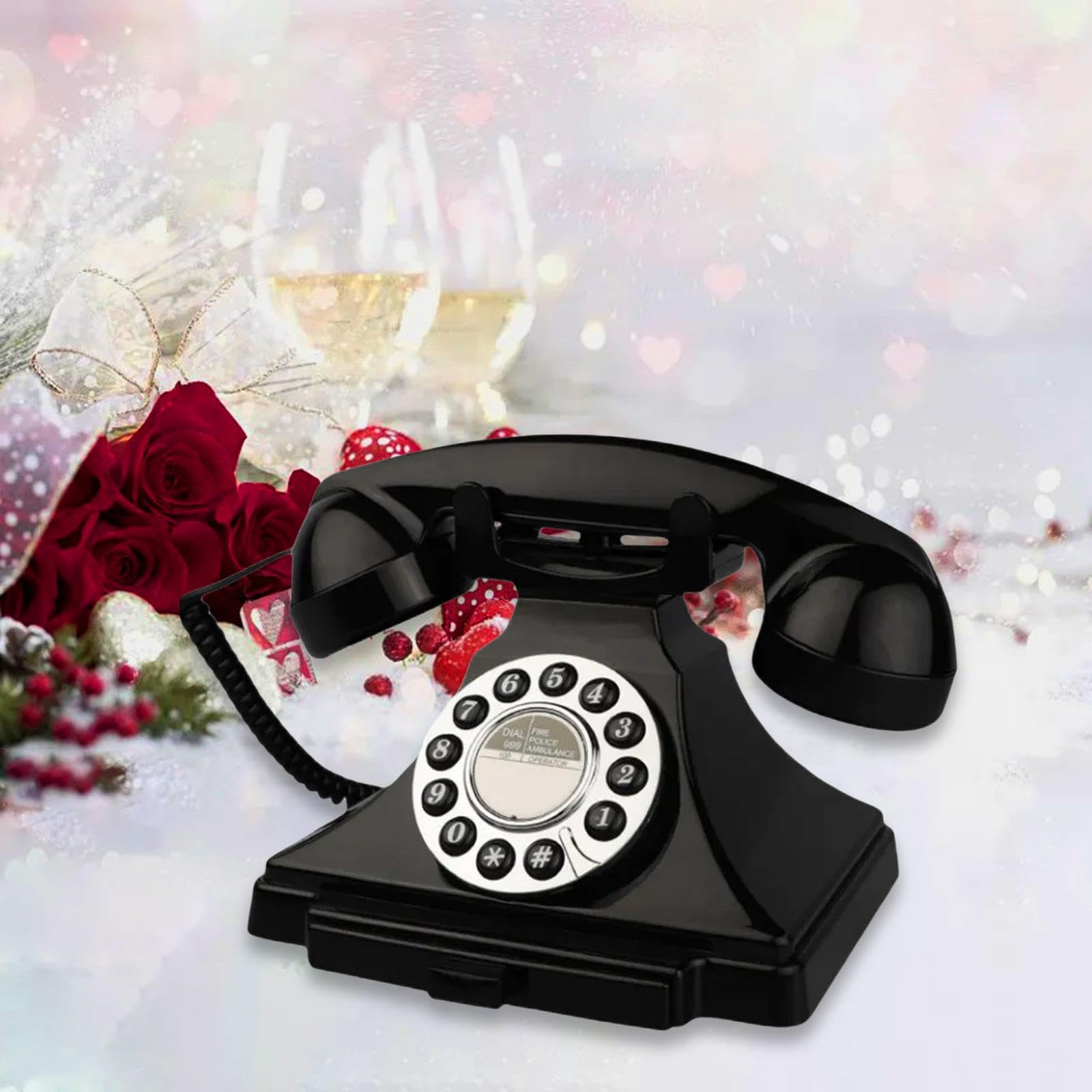 Teléfono Retro Libro de Mensajes Grabadora de Audio Modelo Fijo Grabadora Decorativa Material PP Adecuada para Fiestas Reuniones, Negro, Individual