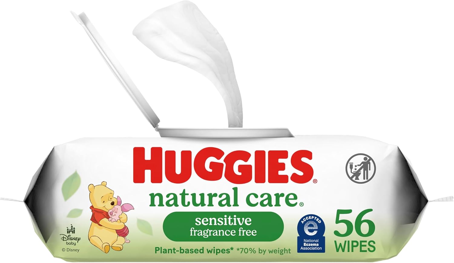 Huggies 自然护理敏感婴儿湿巾，无香味，低过敏性，99% 纯净水，56 计数翻盖包装