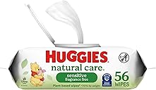 Huggies Natural Care Sensitive Baby Wipes, Unscented, Hypoallergenic, 99%!P(MISSING)urified Water, 1 Flip-Top Pack (56 Wipes Total)