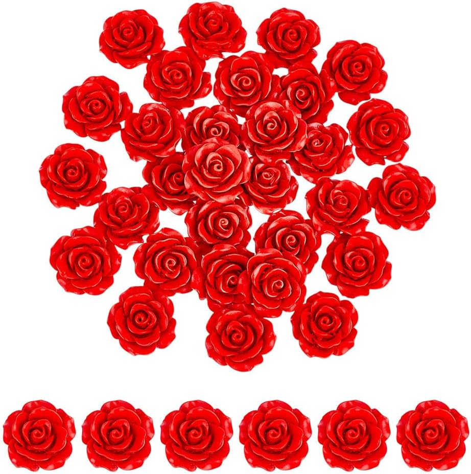 30Pcs Red Rose Cinnabar Beads 20mm Flower Carving Loose Beads Small Rose Floral Spacer Bead Bulk for Valentine's DIY Bracelets Earring Necklace Jewelry Making Craft,Hole:2mm
