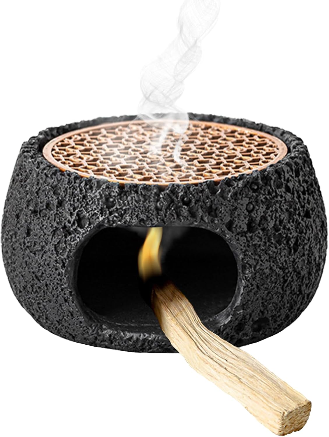 Palo Santo Holder, Handmade Cement Burner for Palo Santo/Sage/Incense Cone, Smudge Bowl, Zen Decor for Yoga Meditation Room (Black)