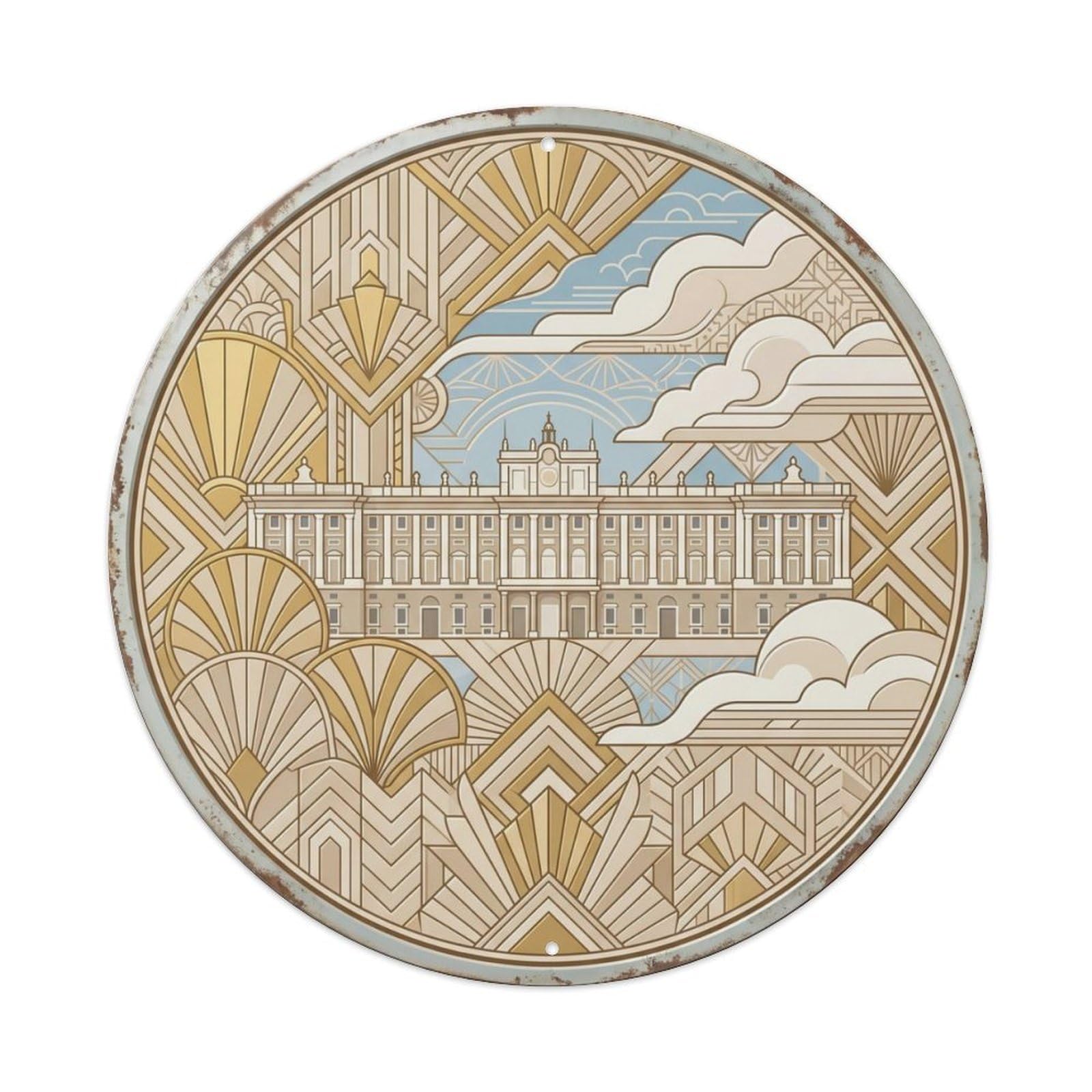 Madrid Macro Palace Travel Metal Tin Sign Plaque Wall Decor for Cafe, Club Bar, Office, Home Garden Round Metal Poster 8x8Inch