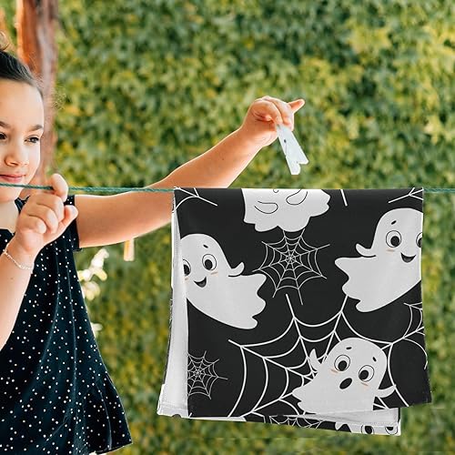 Miniatura 5 de ALAZA Juego de 2 toallas de baño de mano de araña de Halloween con fantasmas, toallas de baño de algodón suaves y absorbentes, toallas de invitados