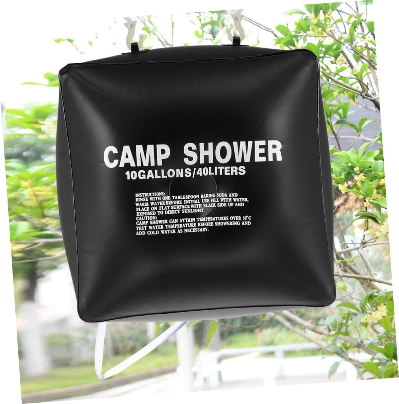Solar Heating Camping Shower Bag with Hose Nozzle Nylon Rope Portable Outdoor Water Pouch for Hiking Beach Travel and Car Hanging Heats Water from Hours