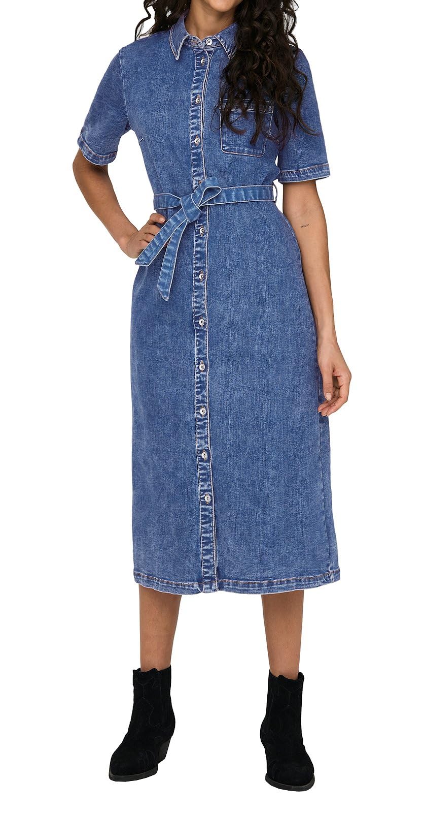 ONLY Women's Onllana Ss Long Dress DNM Rea258 Noos Short, Medium Blue (Medium Blue Denim), L