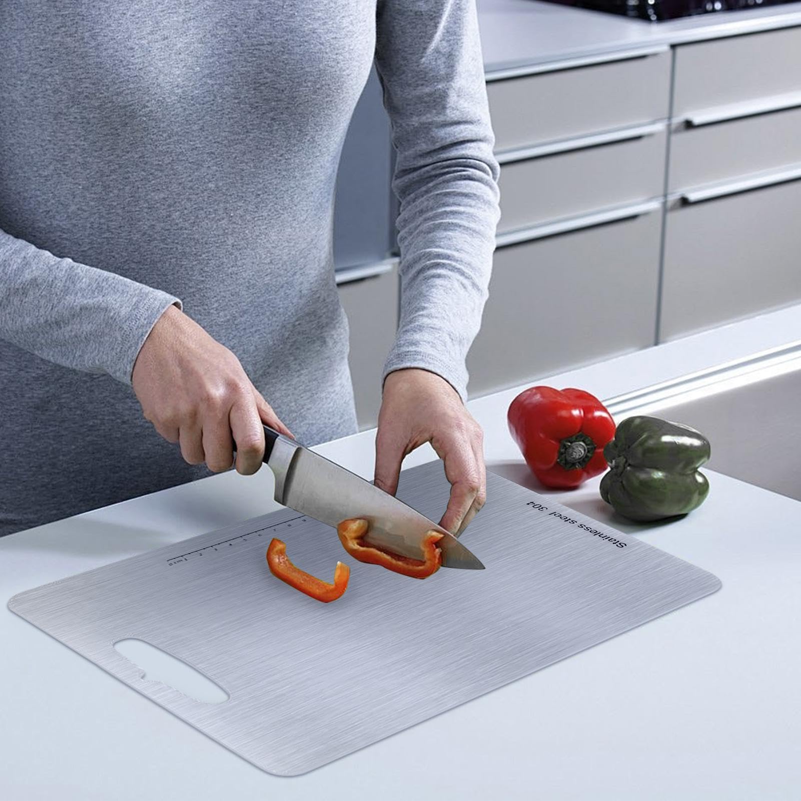 Planche à découper en acier inoxydable – avec échelle claire, planches à découper sûres | Planche à découper à viande double face, gadgets de cuisine, lave-vaisselle antiadhésif pour légumes et fruits