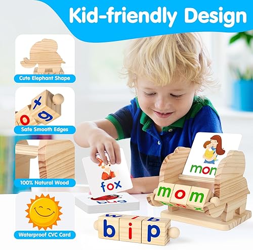 Miniatura 4 de Juguetes educativos y de aprendizaje Montessori, regalos para niños de 3 años en adelante, bloques de lectura de madera, actividades de aprendizaje