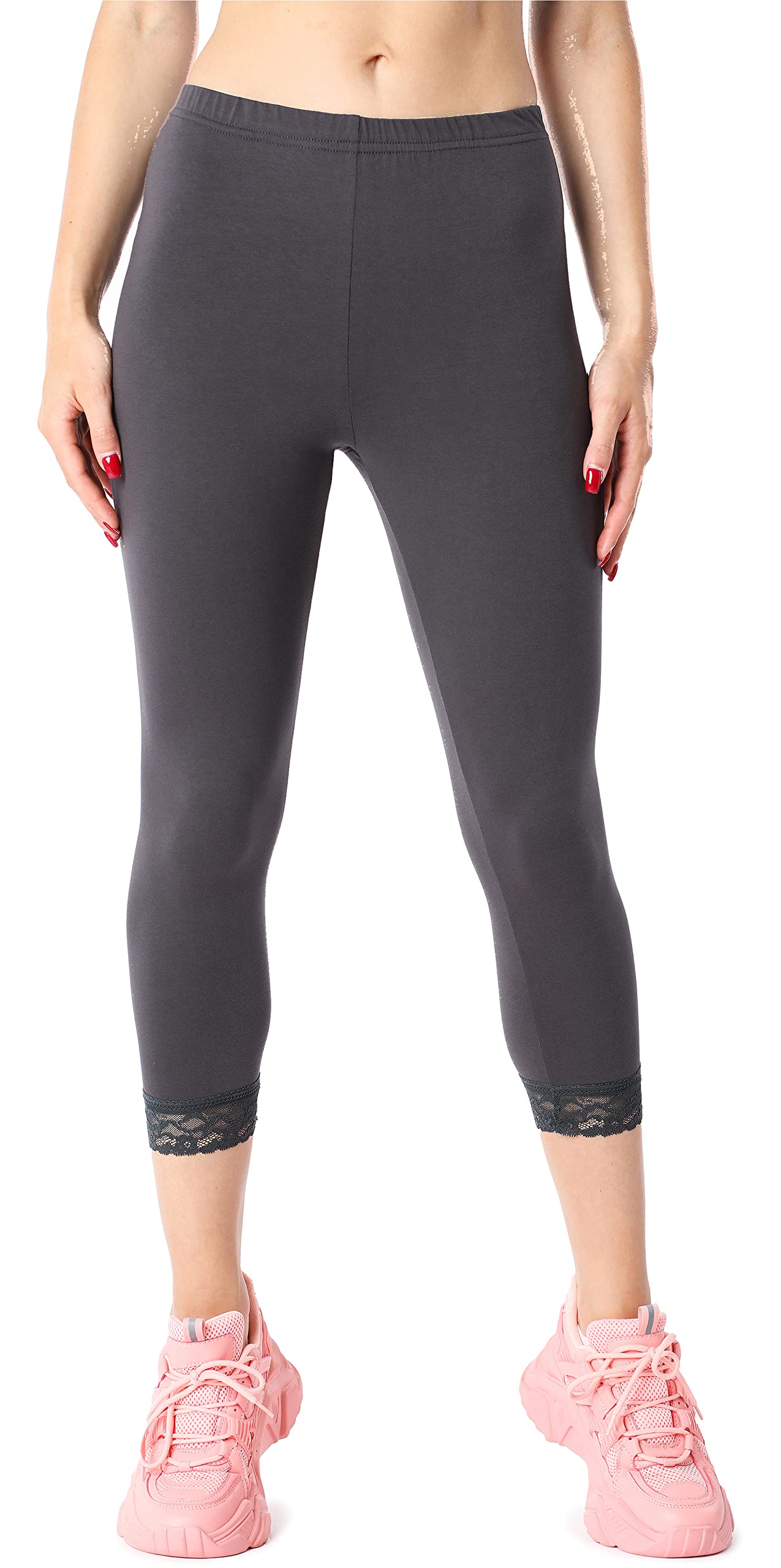 Bellivalini Damen 3/4 Capri Leggings aus Bio-Baumwolle mit Spitze für Tunika BLV50-224