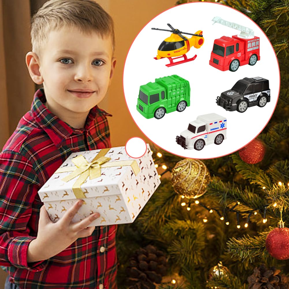 Set di 5 Giocattoli auto Della Polizia, Ambulanza, Camion della Spazzatura, Camion dei Pompieri, Elicottero, Macchinina per Bambini, Veicolo da Città