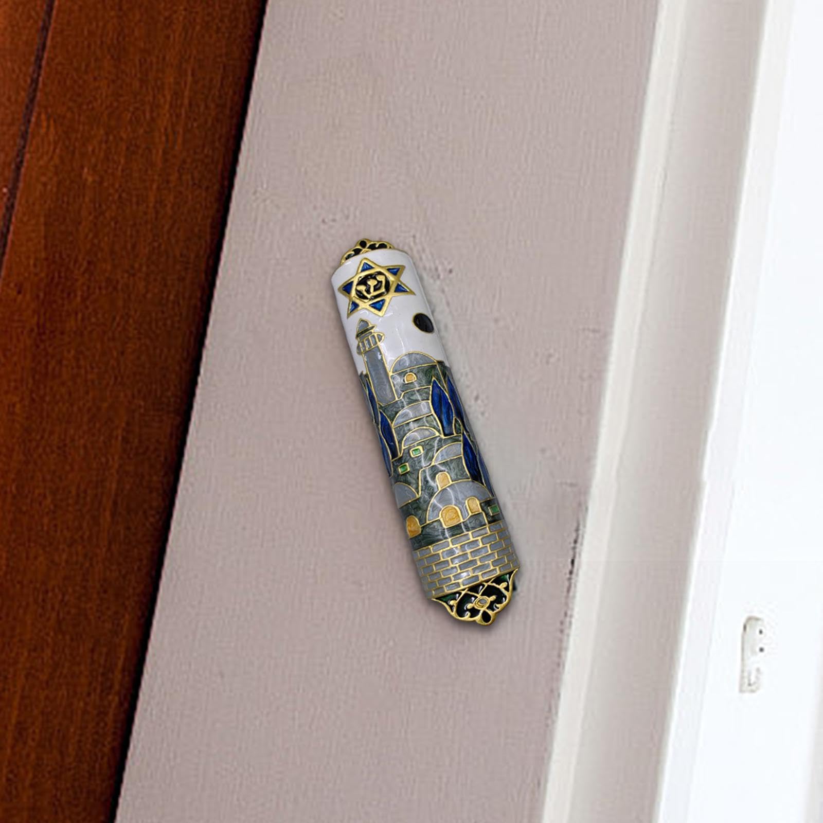 rockible Funda judía Mezuzah para decoración de Puerta Delantera, bendición del hogar Hecha a Mano para Regalo de inauguración de la casa, 17x2.8x1.5 cm