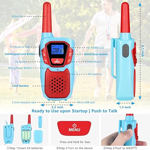 Miniatura 2 de Walkie Talkies - Paquete de 3 Walkie-Talkies recargables de largo alcance para niños, niñas, niños y adultos, camping, senderismo, esquí, crucero,