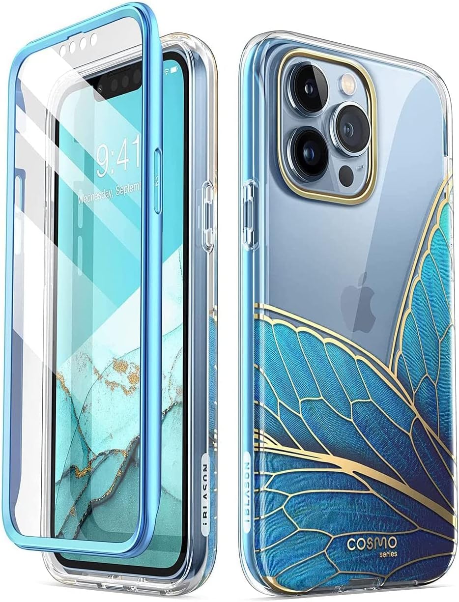 i-Blason Cosmo for iPhone 13 Pro Max Case [Built-in Screen Protector] [Military-Grade Protection] Slim Full-Body Stylish Protective Shockproof Phone Case for iPhone 13 Pro Max (Butterfly)