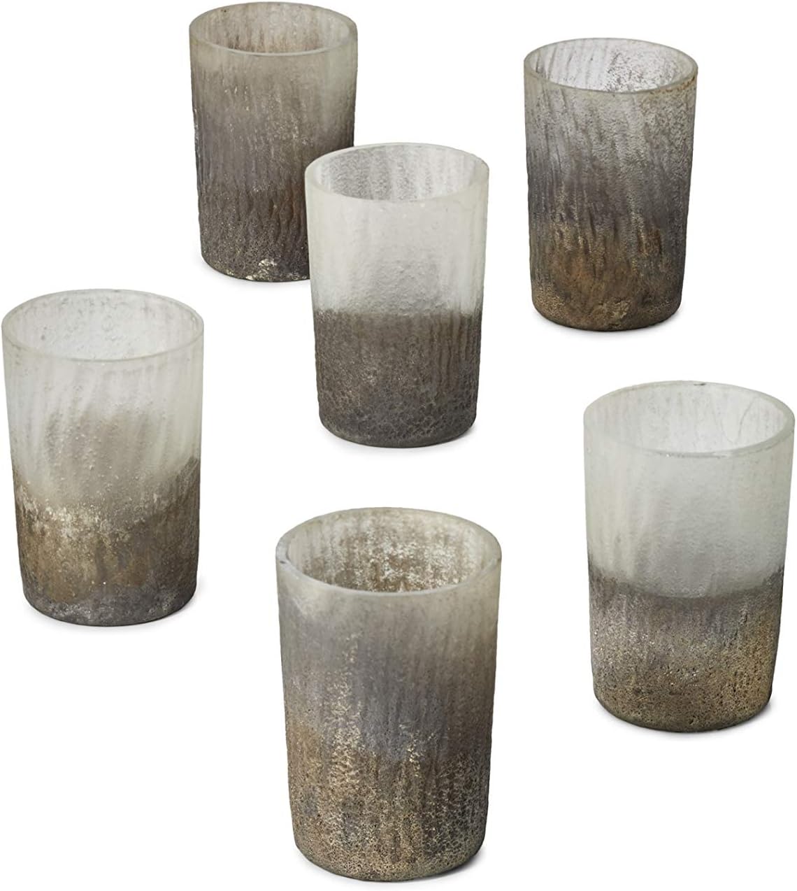 Serene Spaces Living Set of 6 Ombre Frost Gold Glitter Votive Candle Holders, Ideal for Weddings Parties Events Spa Fall Table Decorations, 3" Tall and 2.25" Diameter