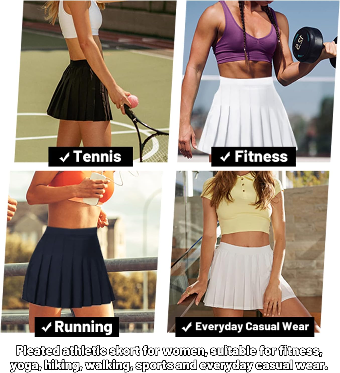 SANGTREE Girls Women's Quick Dry Pleated Tennis Skirts with Shorts Pockets, 2 Years - US 4XL