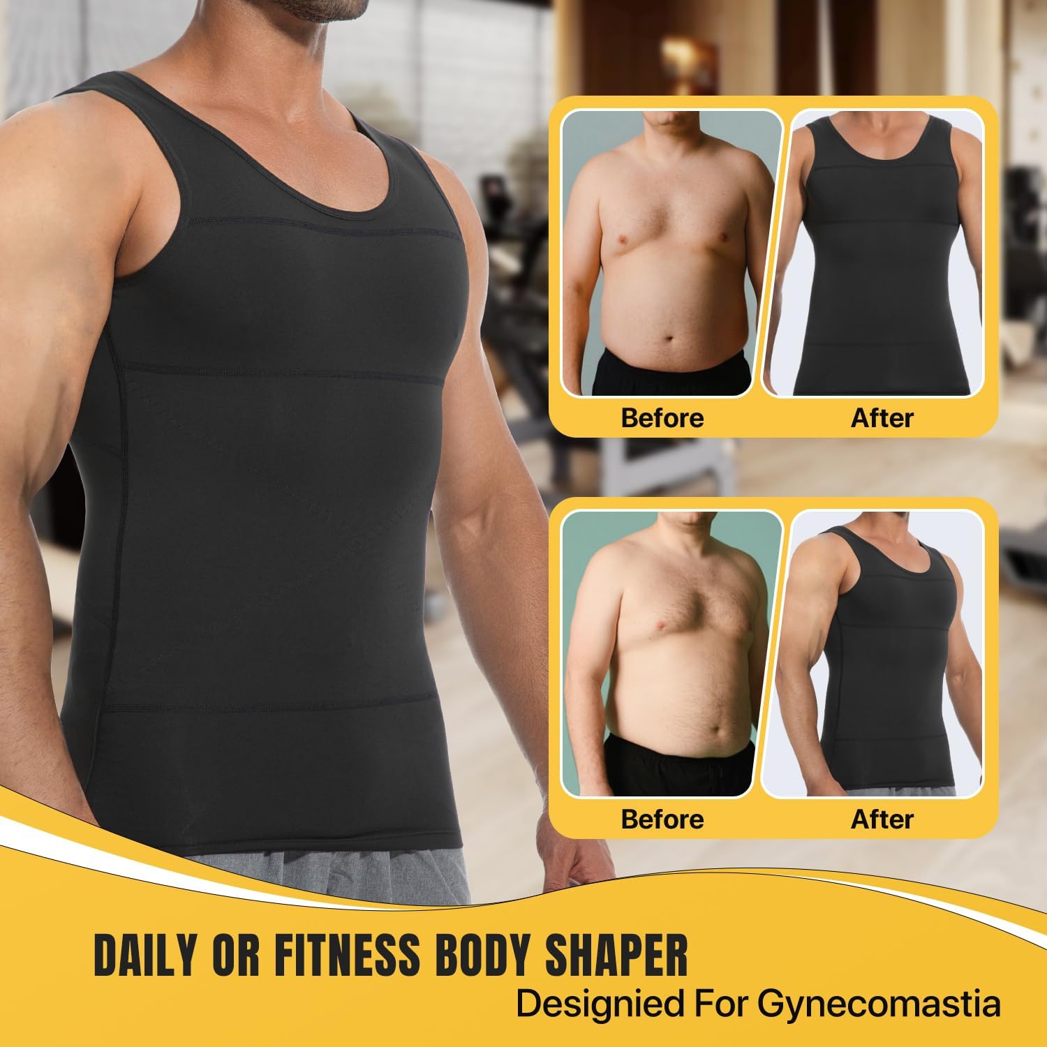 Men Compression Shirts, Slimming Body Shaper Vest, Gynecomastia Shapewear, Tummy Control Tank Top, Back Support - Image 5