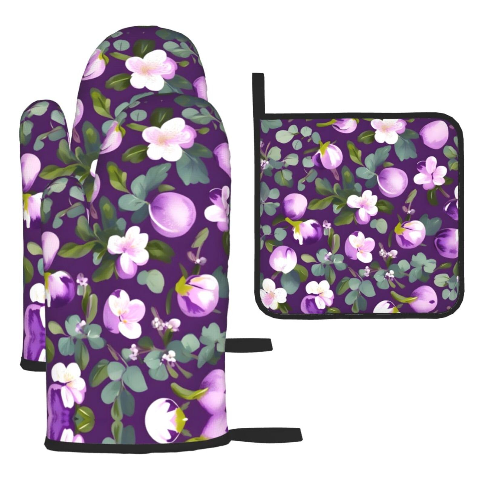 Maniques de cuisine motif floral prune pour sortir vos plats du four