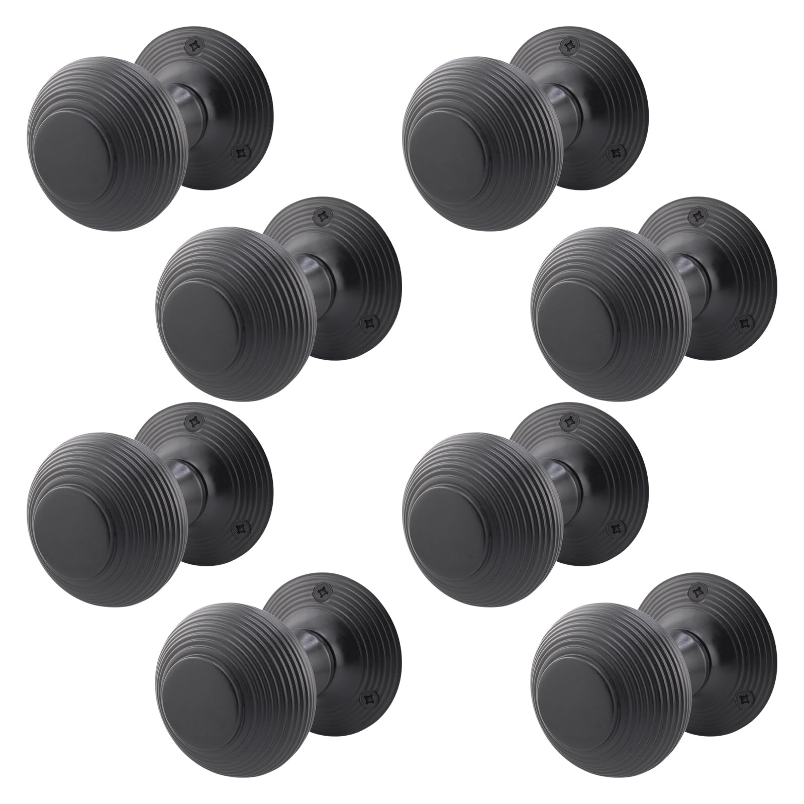 Eai Matt Black Beehive Reeded Black Door Knobs | 4 Pairs Of Mortice Knobs (55Mm) For Internal Doors