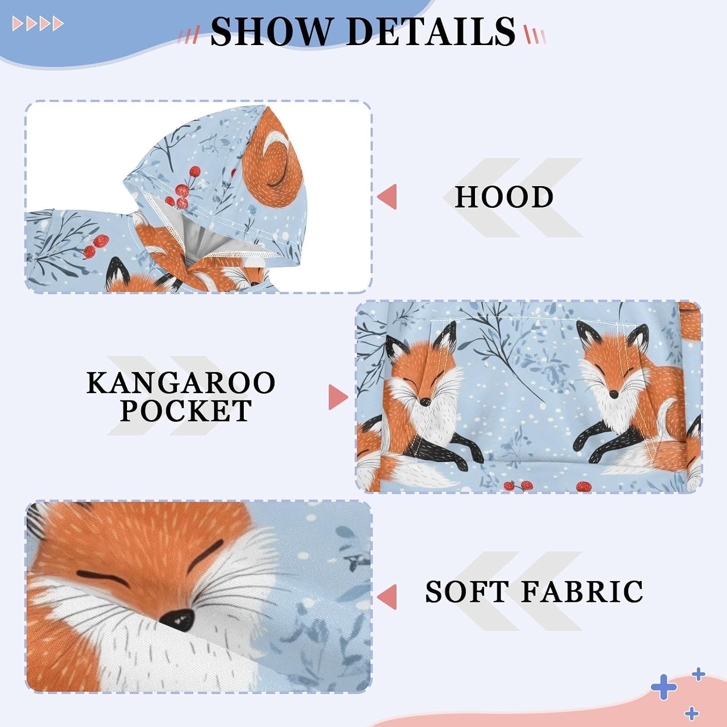ZZXXB Fox Berry Kids Sweatshirts Boys Girls Hooded Kangaroo Pocket Pullover Tops XS-XXL