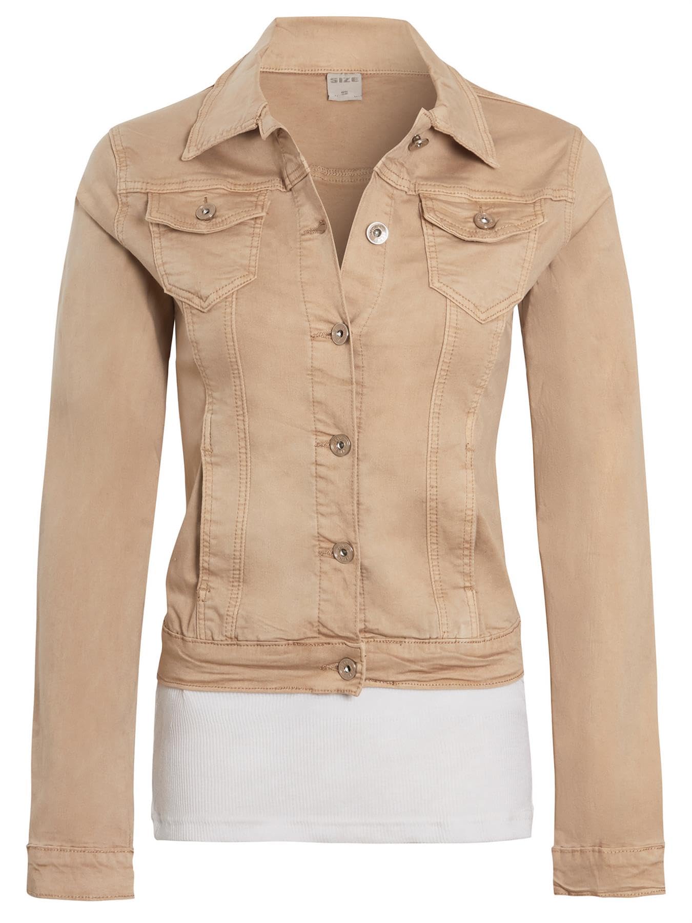 Ss7 Women's Beige Denim Jacket, Stretch Slim Fit