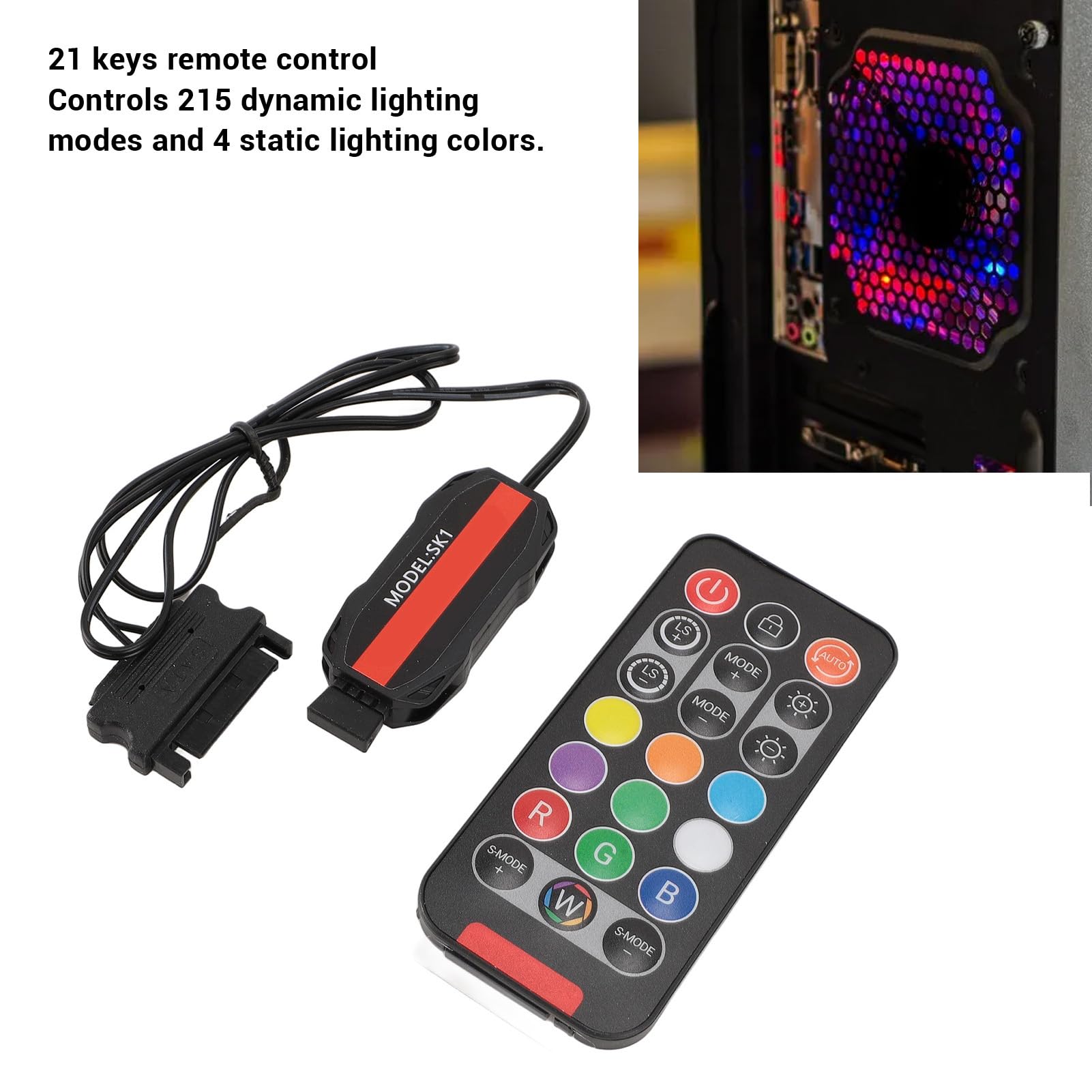 Kontroler Wentylatora Serial ATA Power RGB, Zestaw Kontrolera Wentylatora ARGB PC, 21 Klawiszy do 3-pinowej Taśmy LED LED 5 V, Pilot, Drut Miedziany, Chowana Konstrukcja,