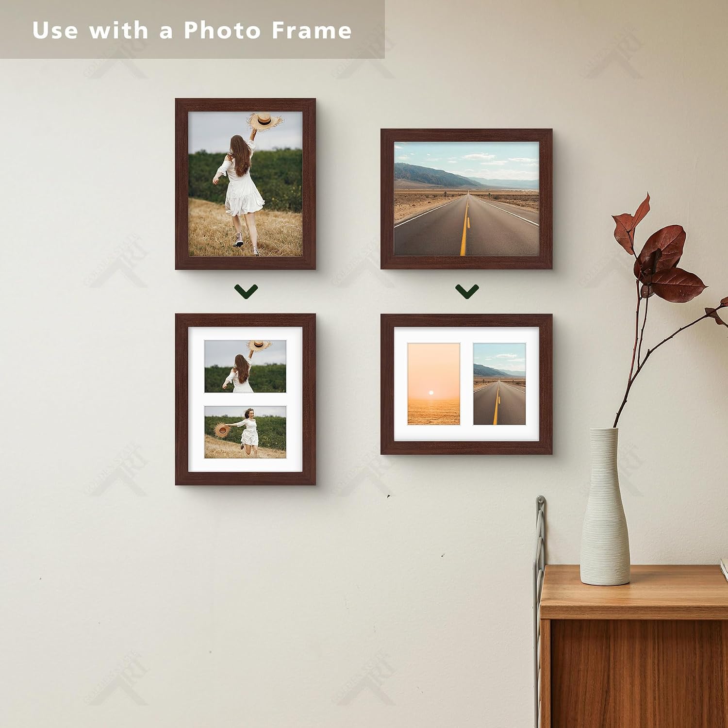 Golden State Art, Bevel Cut Mats for Two Photos, Acid-Free White Core for Photographs, Prints, Artworks - Great for Graduations, Frames (White, 8x10 Mats for 4x6 Pictures, Pack of 5)