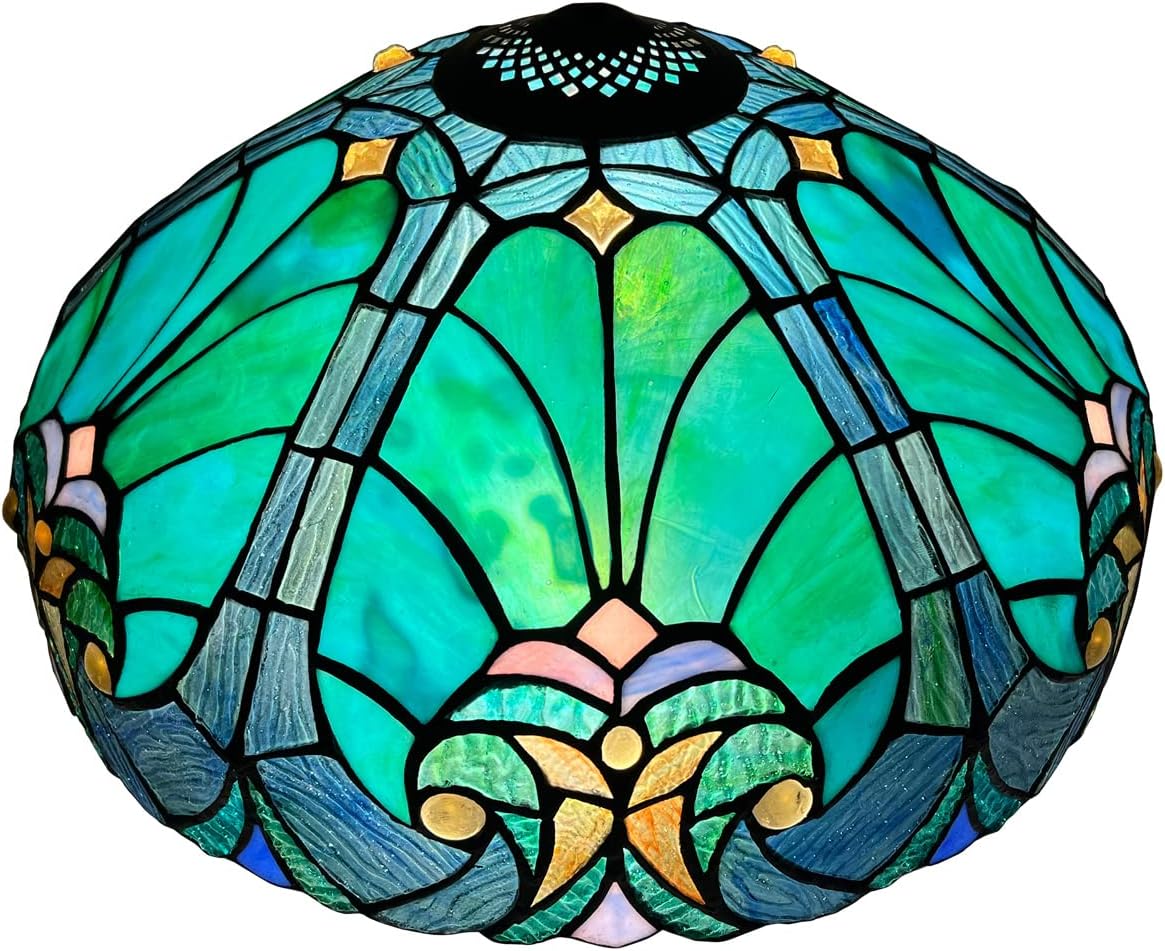Tiffany Table Lamp Shade 16" Wide Victorian Style Stained Glass Lampshade for Table Lamp Floor Lamp