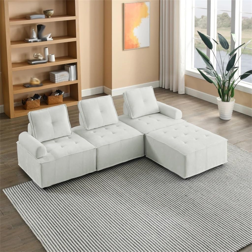 L-Shape Sofa,Living Room Modular Sectional,Soft Chenille,Comfortable Couch for Use,White