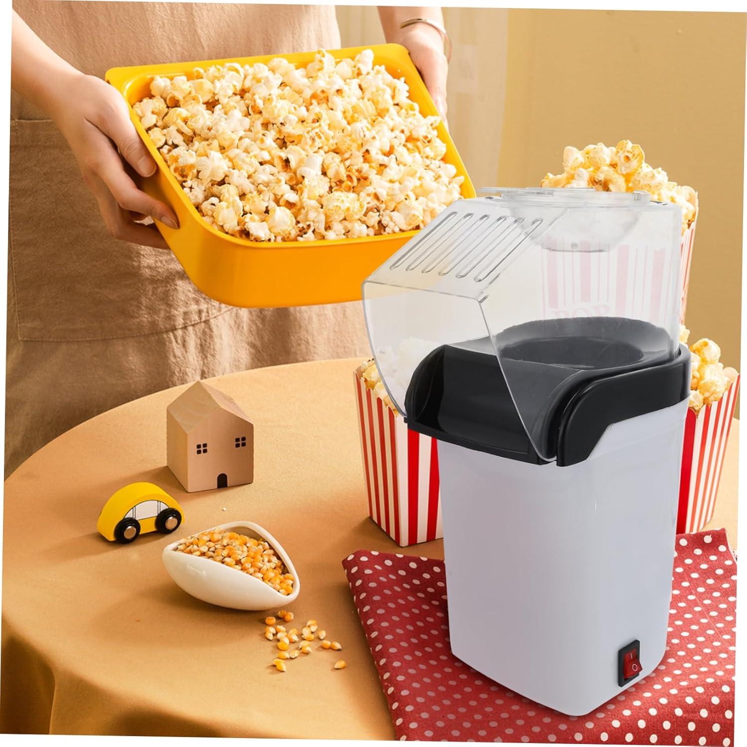110V Automatic Small Popcorn Maker Machine for Home Use Electric Popcorn Popper Compact Snack Machine Bowl and Cups for Movie Nights and Parties