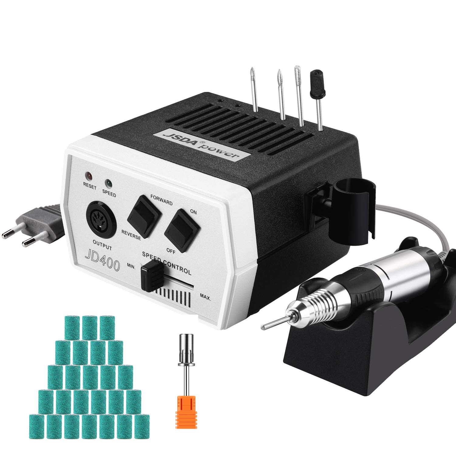 JSDA® Elektryczna frezarka do paznokci JD400, profesjonalna 30 000 obr./min, zestaw pilników do paznokci, manicure pedicure, paznokcie żelowe, akrylowe paznokcie do usuwania zrogowaciałej skóry, do użytku prywatnego i studia