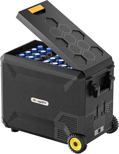 BougeRV Refrigerador de 12 V de doble zona, refrigerador de 12 V de doble sistema Aspen 40 Pro, refrigerador alimentado por batería, congelación