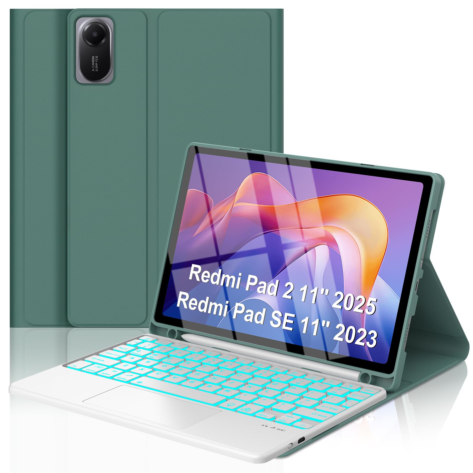 Funda con teclado para Xiaomi Redmi Pad SE y Pad 2 con bluetooth y retroiluminación 8