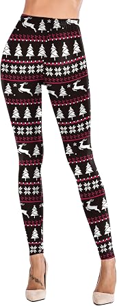 Uaderize Womens Ultra Soft Brushed Christmas Day Leggings Pants Ankle Length Black Deals Friday 2023 S-5XL