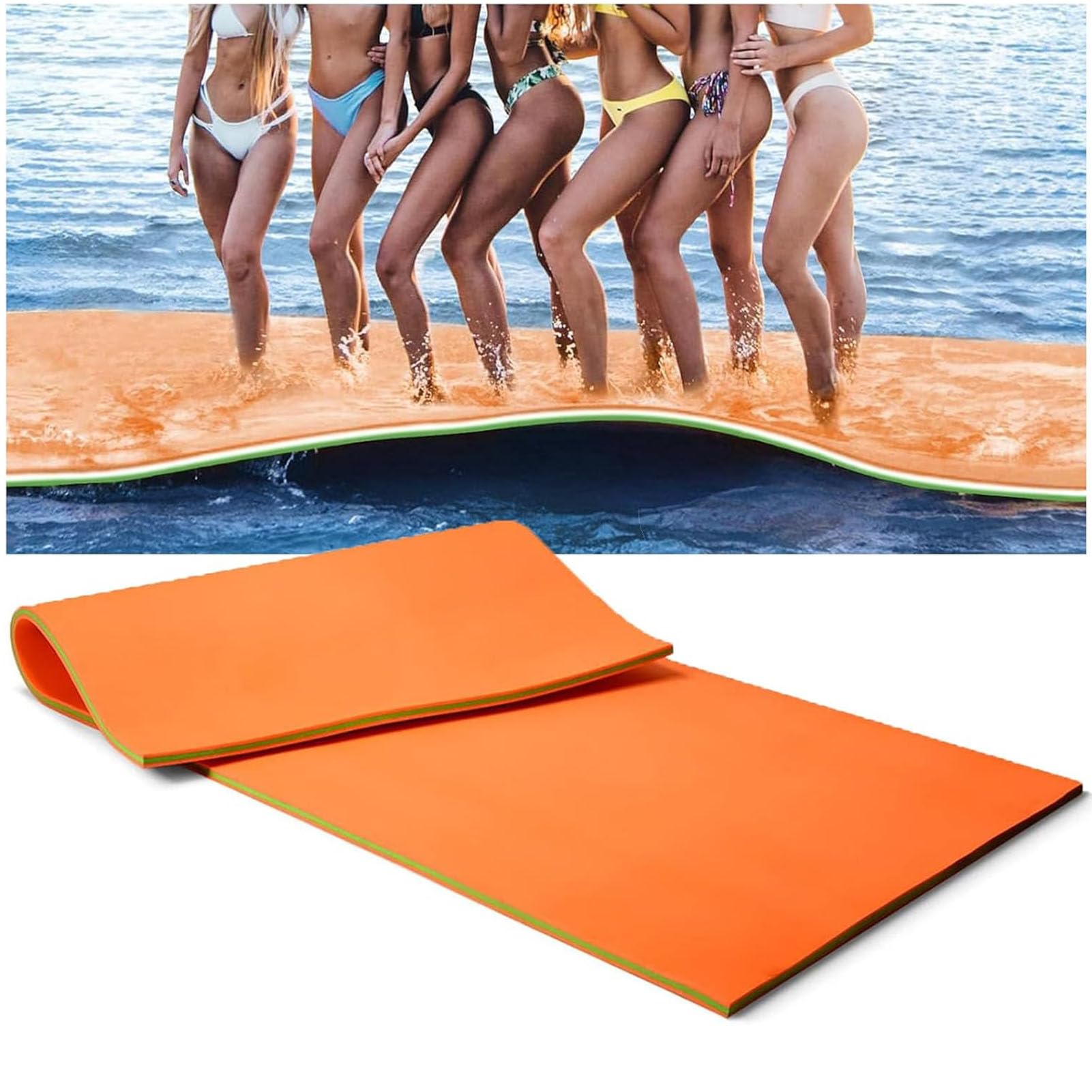 Tappetino Galleggiante per Acqua, Tappetino di Loto in Schiuma XPE a 3 Strati, Tappetino Galleggiante Arrotolabile per Lago, Piscina, Spiaggia,Arancia,4m x 0.9m x 3.3cm