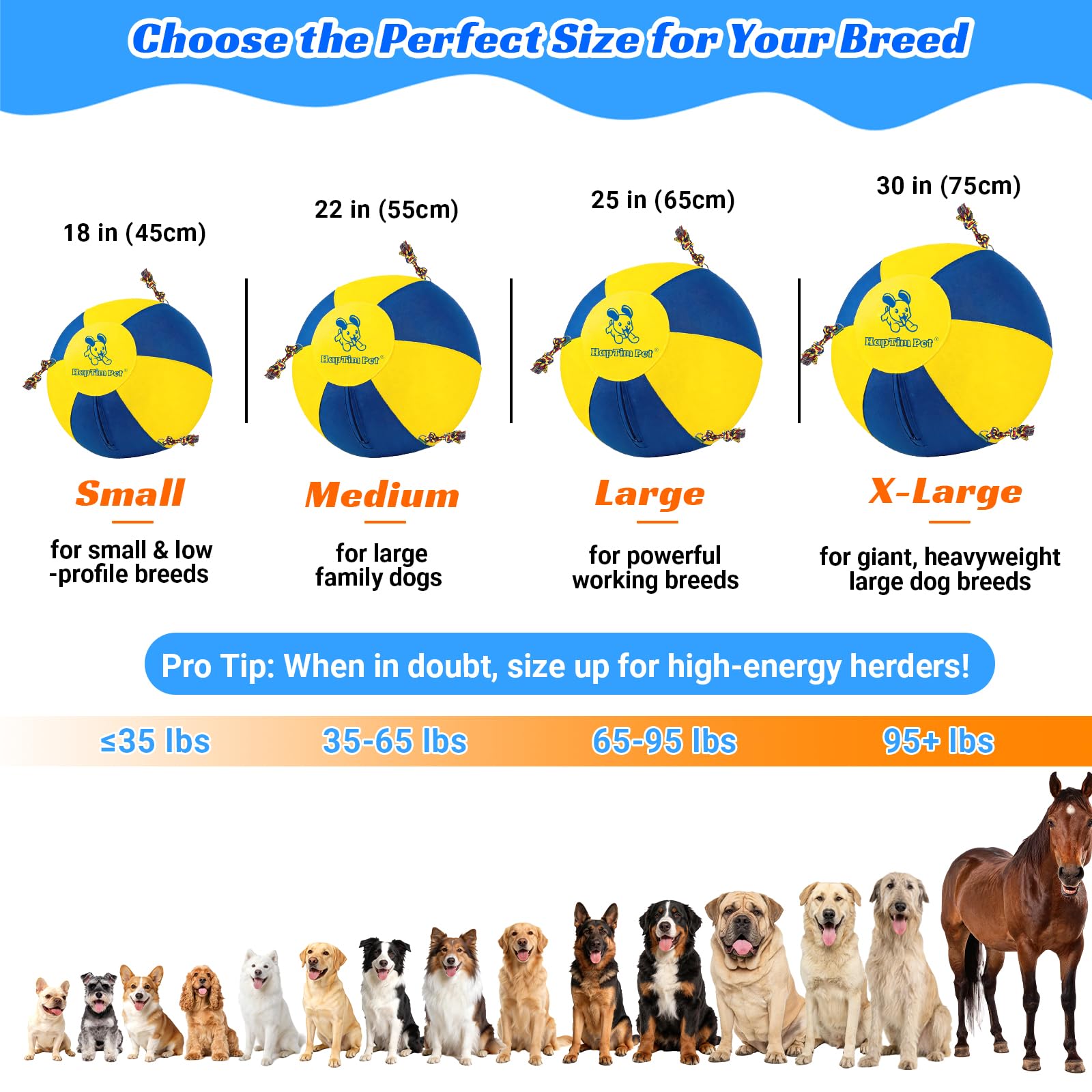 Hap Tim Balle de troupeau robuste améliorée de 55,9 cm pour chiens avec | Robuste et résistant aux morsures : vessie épaisse, housse et coutures indéchirables. Conçu pour l'élevage, pas pour mâcher