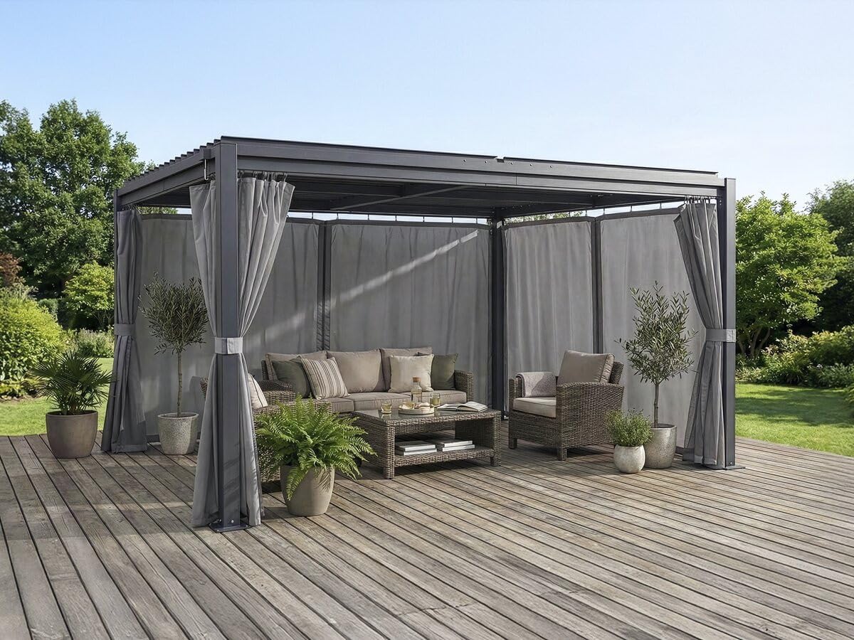 Rideau + moustiquaire pour pergola bioclimatique Howard - 3 x 4 m - Gris