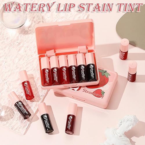 Miniatura 2 de Juego de tintes de labios de 6 colores, tinte de mejillas de labios multiusos, tinte labial acuoso, mini lápiz labial mate líquido, brillo labial