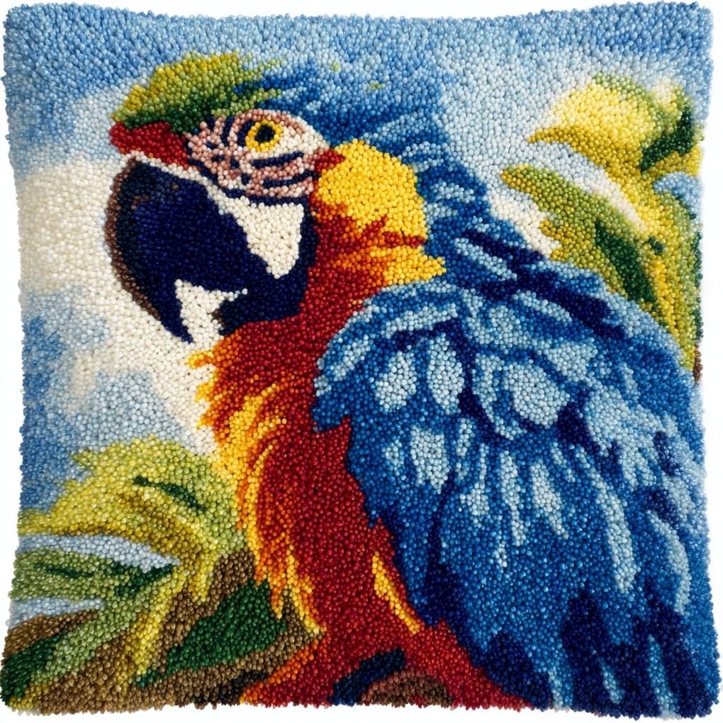 WallustrioaW Latch Hook Kits Pre Printed Color Canvas,Parrots