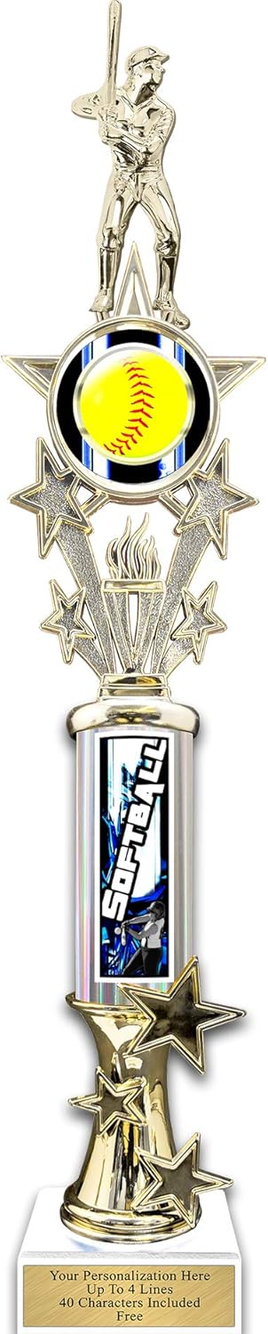 Trophy Deals 21" Action Matrix Softball Silver Flute Column Trophy, Custom Softball Trophies with Personalized Engraving - WW113BS-SBAMB